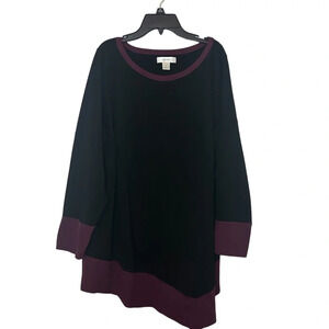 CJ Banks Tunic Ponte Knit Black Purple Women’s 2X